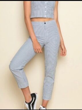 Brandy Melville 100% Cotton Pinstripe High Rise Crop Pants One Size